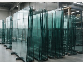 Eingelagerte Glasscheiben im Lager von Menn Glas